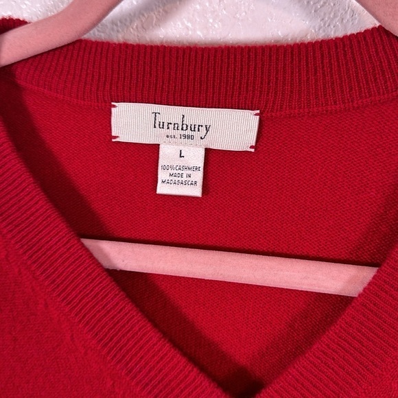 Turnbury Red V Neck Cashmere Sweater Size Large - Picture 2 of 5